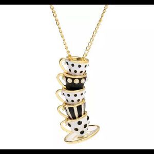 Enamel 5 Teacup‎ Tower Necklace Set Black and white